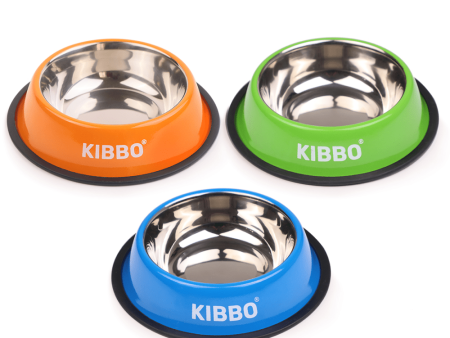 Kibbo Anti Skid Stainless Steel Plain Bowls for Dogs and Cats (Orange, Green, Blue) Sale