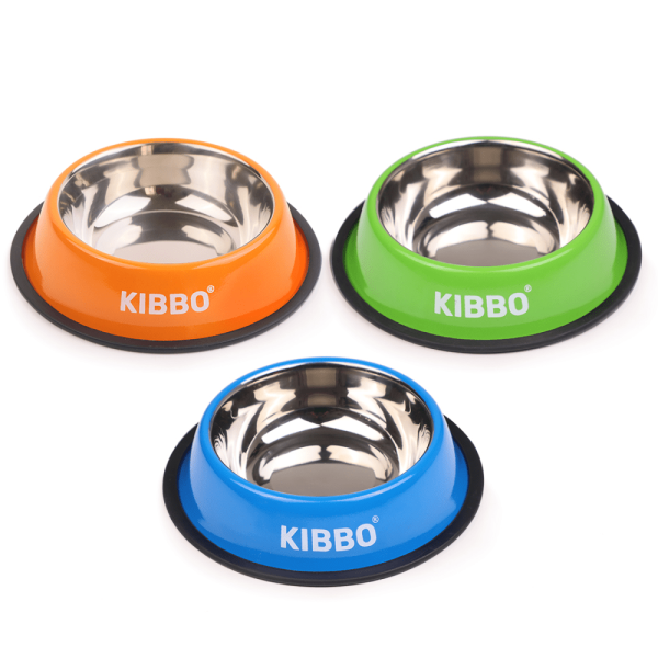 Kibbo Anti Skid Stainless Steel Plain Bowls for Dogs and Cats (Orange, Green, Blue) Sale