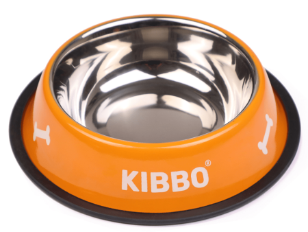 Kibbo Anti Skid Stainless Steel Printed Bowl for Dogs and Cats (Orange) Cheap