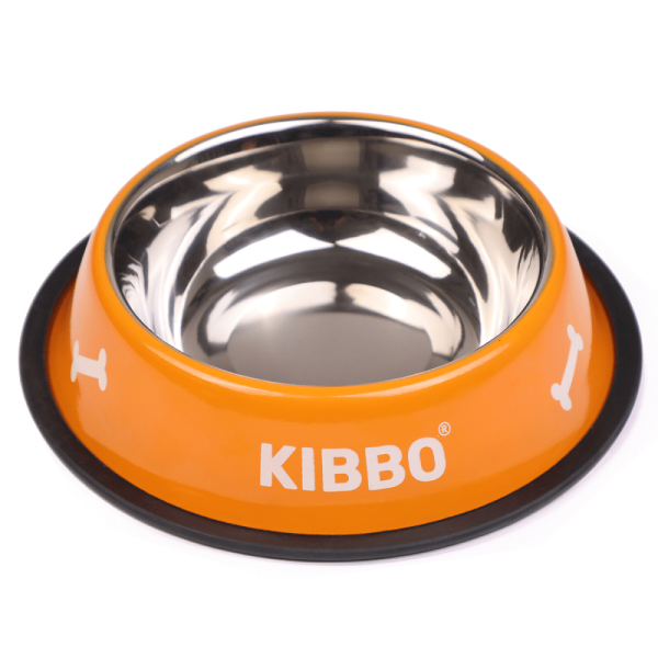 Kibbo Anti Skid Stainless Steel Printed Bowl for Dogs and Cats (Orange) Cheap