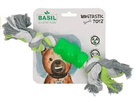 Basil Cotton Rope Rubber Chew Toy with Hard TPR Centre for Dogs Supply