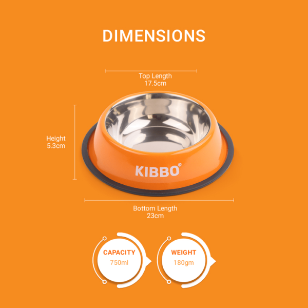 Kibbo Anti Skid Stainless Steel Bowl for Dogs and Cats (Orange) Online Hot Sale