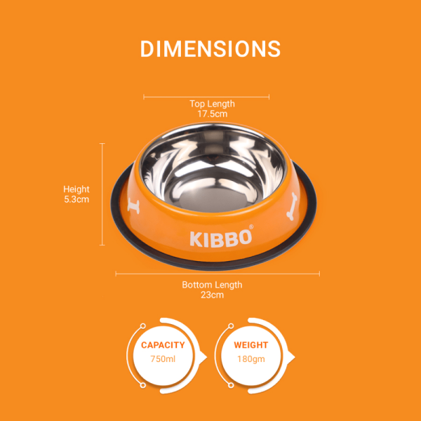 Kibbo Anti Skid Stainless Steel Printed Bowl for Dogs and Cats (Orange) Cheap