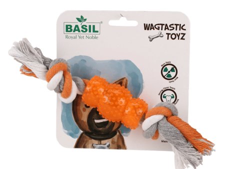 Basil Cotton Rope Rubber Chew Toy with Hard TPR Centre for Dogs (Orange) Sale