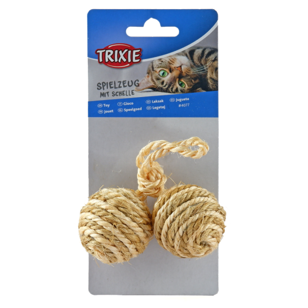 Trixie 2 Sisal Balls on a Rope with Bell Toy for Cats (Brown) Supply