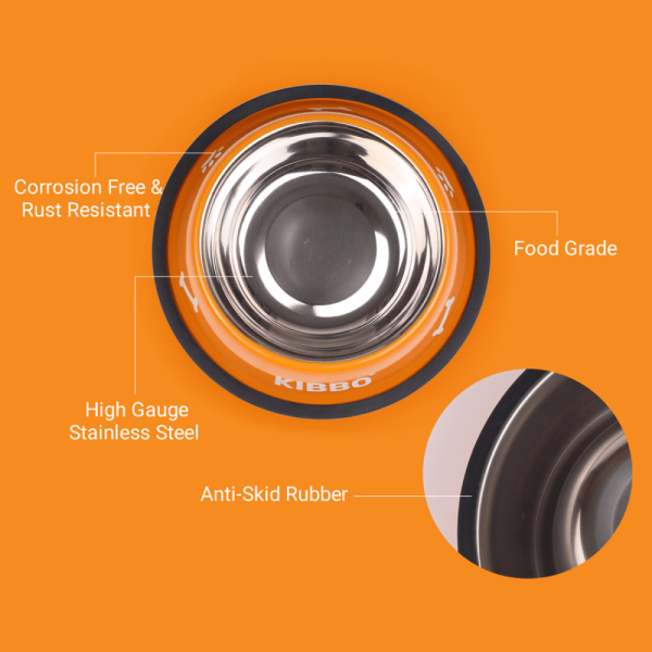 Kibbo Anti Skid Stainless Steel Printed Bowl for Dogs and Cats (Orange) Cheap