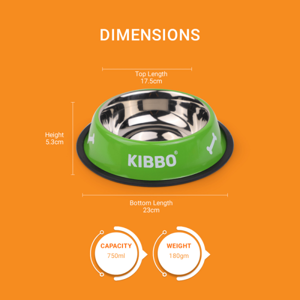 Kibbo Anti Skid Stainless Steel Printed Bowl for Dogs and Cats (Green) on Sale