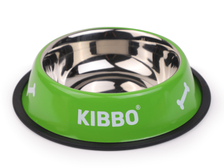 Kibbo Anti Skid Stainless Steel Printed Bowl for Dogs and Cats (Green) on Sale