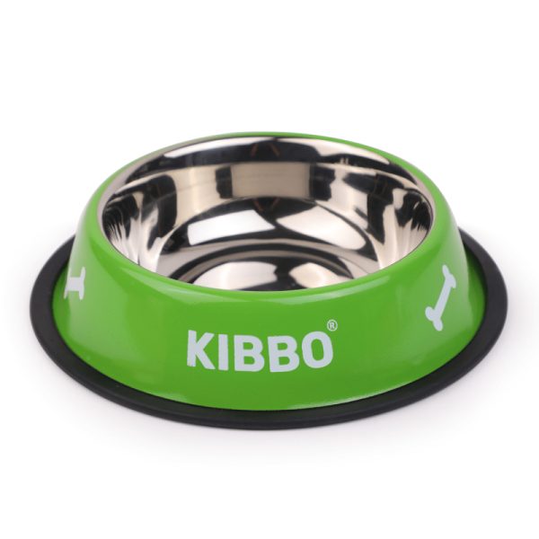 Kibbo Anti Skid Stainless Steel Printed Bowl for Dogs and Cats (Green) on Sale