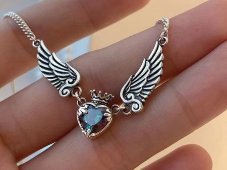 Wholesale Alloy Heart Crown Wings Necklace Online Hot Sale