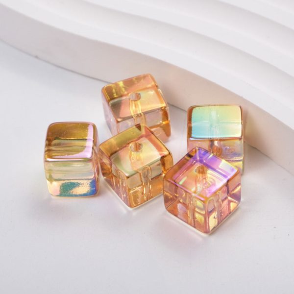 Wholesale 100PCS PACK transparent color plated uv cube perforated acrylic Beads Online now