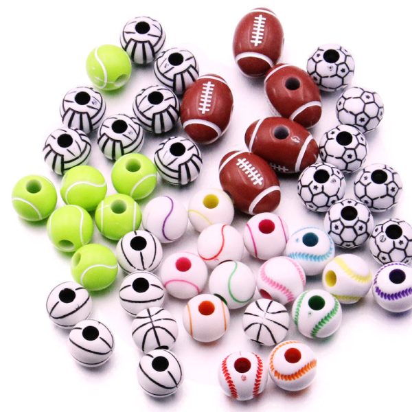 Wholesale 10pcs Resin Basketball Rugby Soccer Big Hole Beads Online Hot Sale