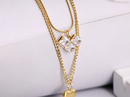 Wholesale Zircon Love Heart Double Layer Titanium Necklaces on Sale