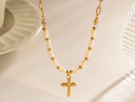 Wholesale 18K Gold Cross Pendant French INS Vintage Necklaces Cheap