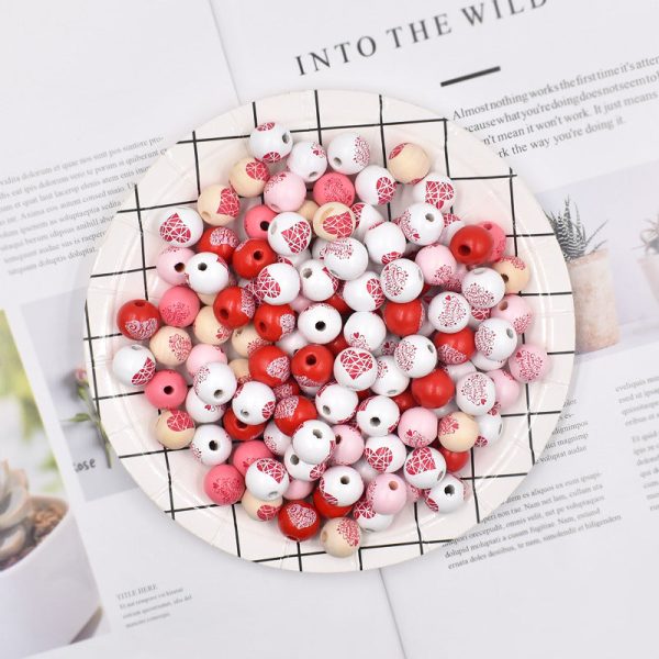 Wholesale 10pcs Love English Printed Flower Wooden Beads Cheap