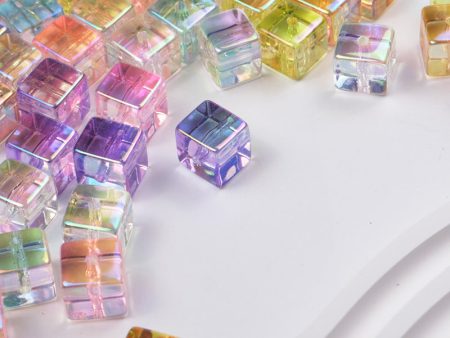 Wholesale 100PCS PACK transparent color plated uv cube perforated acrylic Beads Online now