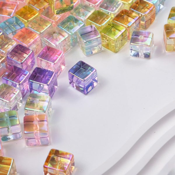 Wholesale 100PCS PACK transparent color plated uv cube perforated acrylic Beads Online now