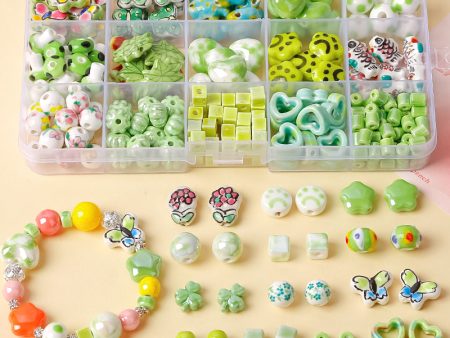 Wholesale 30pcs Fresh Green Ceramic Lovely Flower Butterfly Heart Scatter Beads Sale