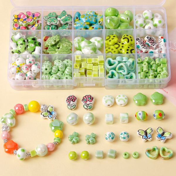 Wholesale 30pcs Fresh Green Ceramic Lovely Flower Butterfly Heart Scatter Beads Sale