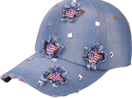 Wholesale Cotton American Flag Cloth Patch Raw Brim Baseball Cap Sale