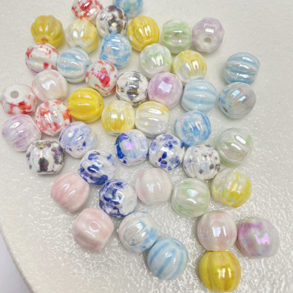 Wholesale 10pcs pack AB Color Plating Ceramic Smudged Watermelon Beads Fashion