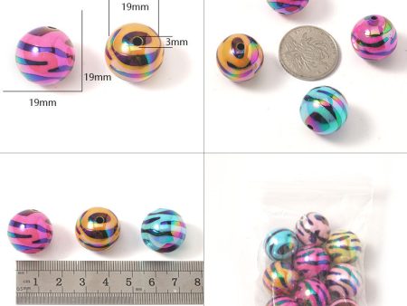 Wholesale 10pcs pack Acrylic UV Plating Zebra Color Stripe Straight Hole Round Beads Cheap