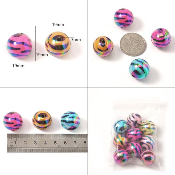 Wholesale 10pcs pack Acrylic UV Plating Zebra Color Stripe Straight Hole Round Beads Cheap