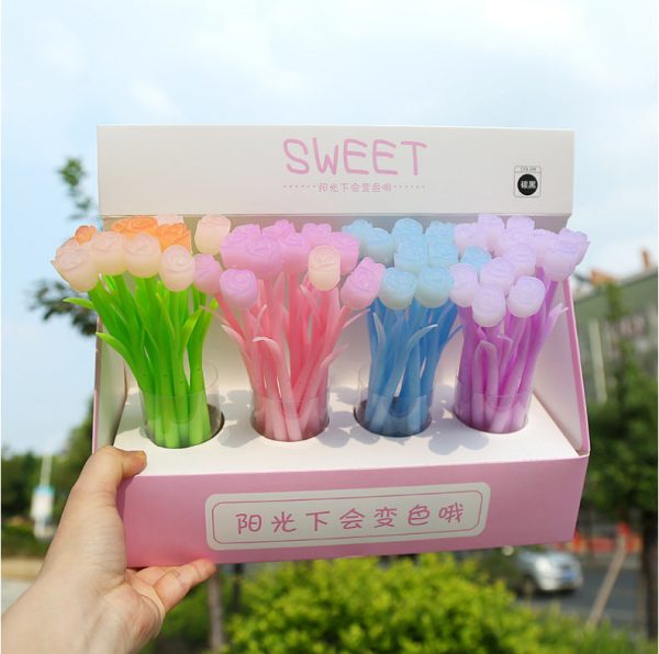 Wholesale 12 PCS Plastic Rose Flower Gel Pen For Discount