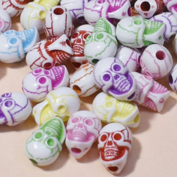 Wholesale 10-13mm Handmade Beaded Material Acrylic Color Black and White Skull Beads Sale