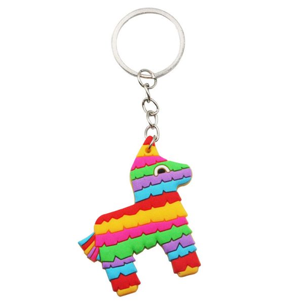 Wholesale 20pcs Mexican Mariachi Style PVC Cactus Hat Hot Dog Horse Guitar Metal Keychain Cheap