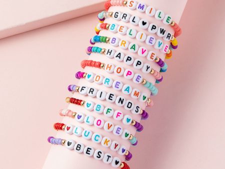 Wholesale 12pcs Boho Alphabet Encouragement Rice Beads Colorful Bracelet for Kids For Sale