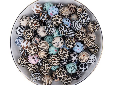 Wholesale 50pcs 15mm Silicone Water Transfer Printing Dairy Cow Leopard Print Beads Fashion