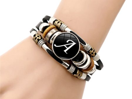 Wholesale 26 English Alphabet Time Gem Leather Multilayer Beaded Bracelet Online