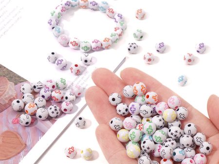 Wholesale 100pcs pack Round Symbol Color Pattern Ball Hole Acrylic Beads For Sale