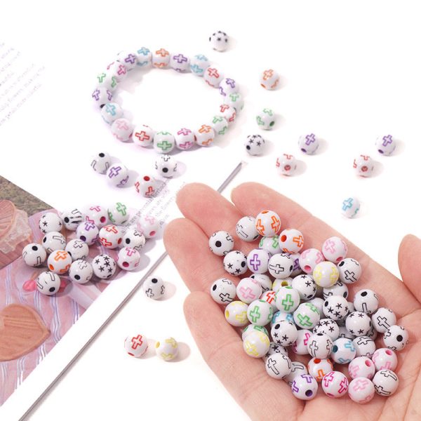 Wholesale 100pcs pack Round Symbol Color Pattern Ball Hole Acrylic Beads For Sale