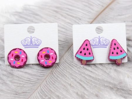 Wholesale 5pcs Watermelon Popsicles Fruit Pink Glitter Acrylic Earrings Hot on Sale