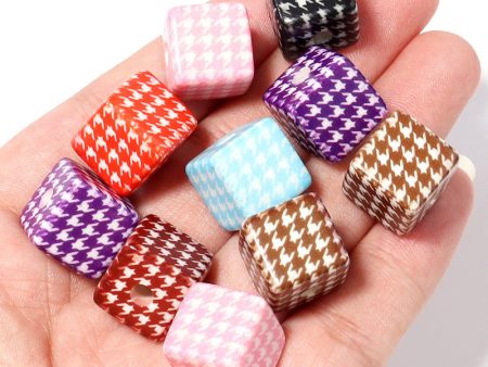 Wholesale 10pcs pack 14mm Acrylic Houndstooth Printing Square Beads Supply