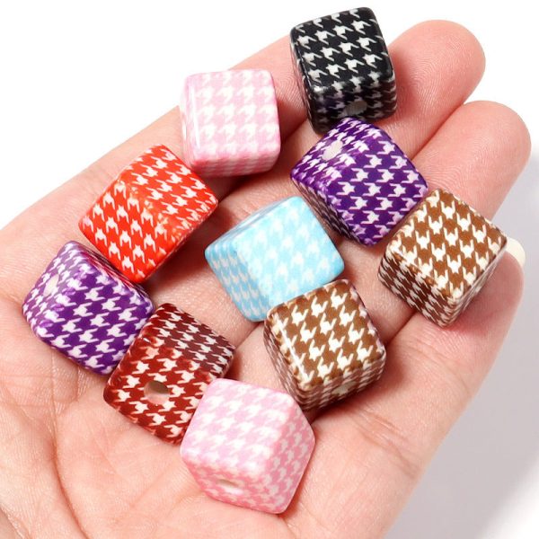 Wholesale 10pcs pack 14mm Acrylic Houndstooth Printing Square Beads Supply