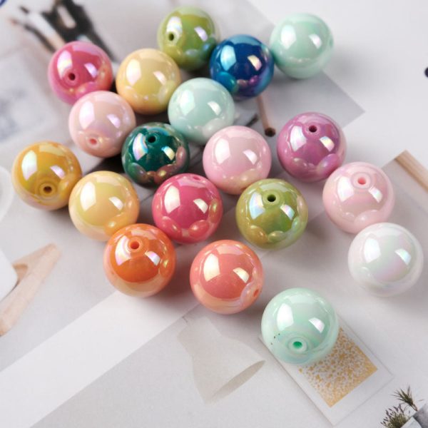 Wholesale 100PCS PACK Colorful Straight Hole Colorful Plated ab Acrylic Round Beads For Sale