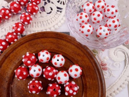 Wholesale 2pcs Handmade Glass Polka Dot Ball Red White Colorful Beads For Sale