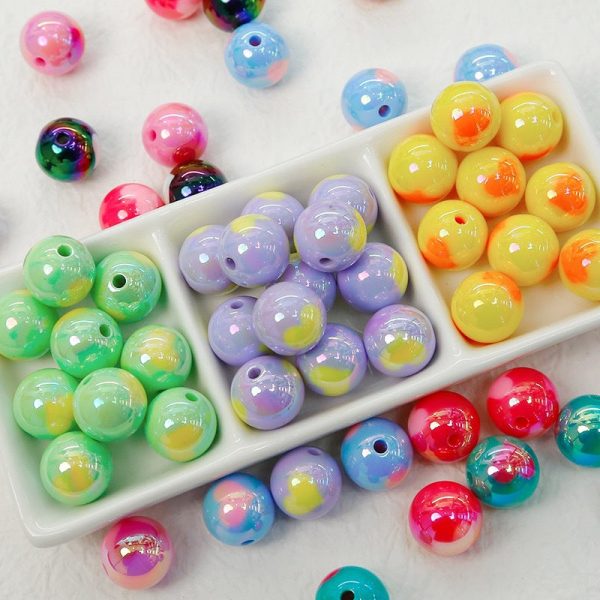 Wholesale 10 pcs pack 16mm Plated Cream Multicolor Love Round Beads on Sale