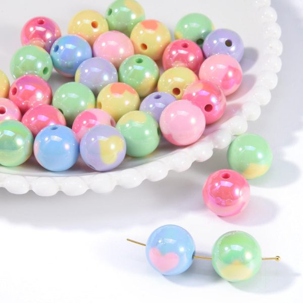 Wholesale 10pcs pack Acrylic Color Plated Heart Beads Through Hole Round Beads Online Sale