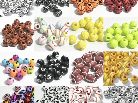 Wholesale 50pcs pack Acrylic Baseball Basketball Soccer Tennis Loose Beads on Sale