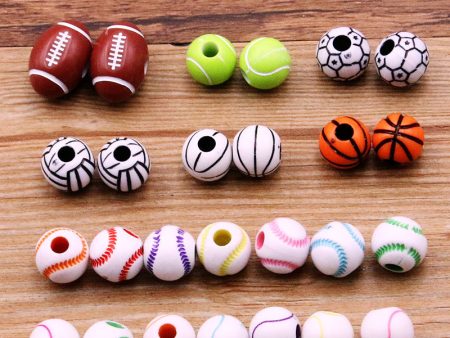 Wholesale 10pcs Resin Basketball Rugby Soccer Big Hole Beads Online Hot Sale