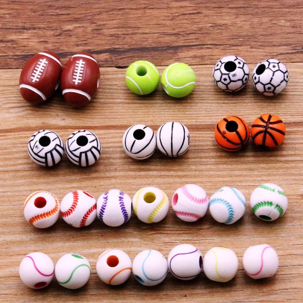 Wholesale 10pcs Resin Basketball Rugby Soccer Big Hole Beads Online Hot Sale