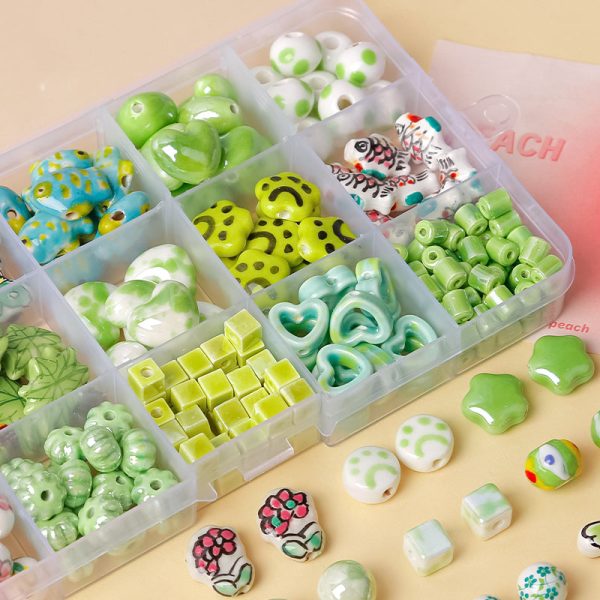 Wholesale 30pcs Fresh Green Ceramic Lovely Flower Butterfly Heart Scatter Beads Sale