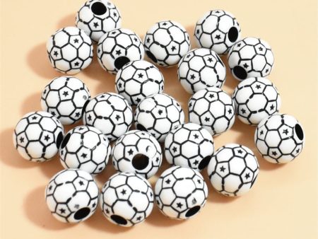 Wholesale 50pcs pack 12mm Soccer Black and White Mixed Color Acrylic Beads For Sale