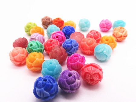 Wholesale 50pcs Coral Pink Synthetic Lotus Gradient Two Color Round Beads For Cheap