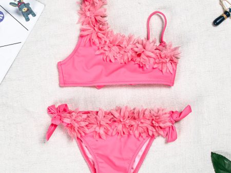 Wholesale Kids Split Body Pink Lace Swimwear Sale