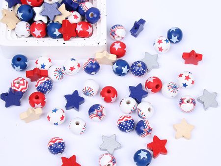 Wholesale 2pcs Pentagram Independence Day Colorful Wooden Beads Supply